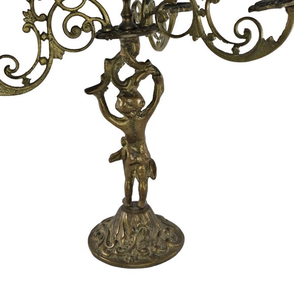 Antique Victorian Cherub Candelabra Brass Cast Metal 3 Arms Candle Holder - Picture 9 of 12